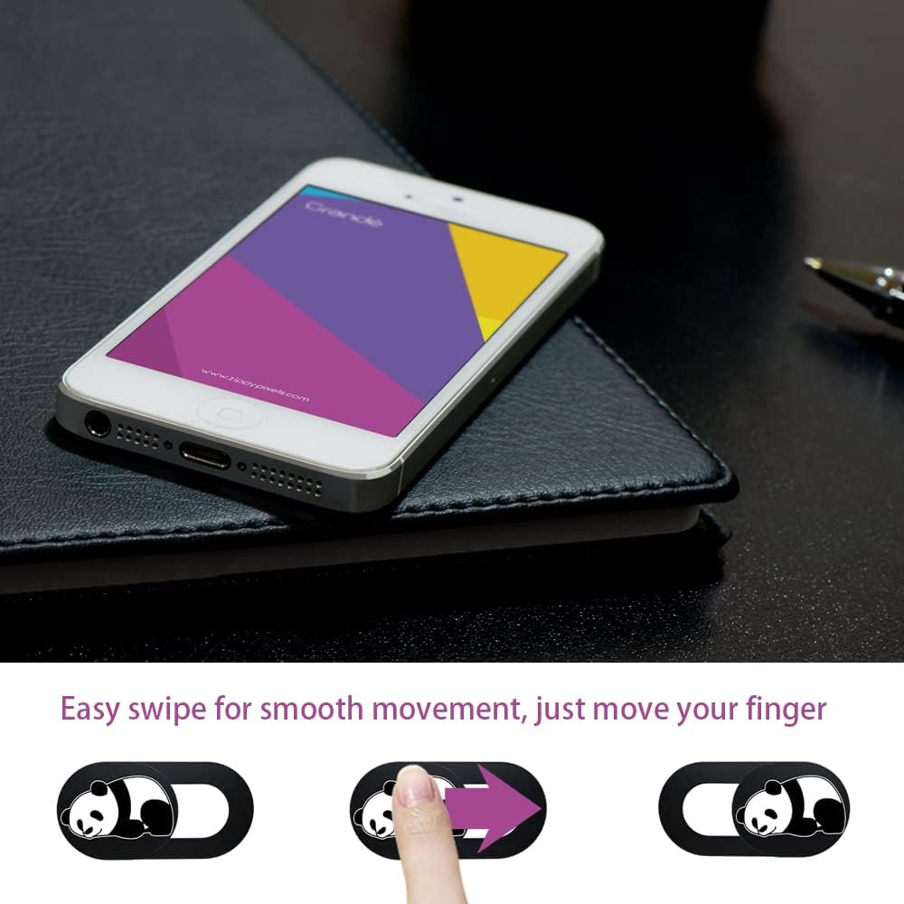 3PCS Phone Camera Cover, 0.02 Inch Laptop Webcam Cover Slide Cover, Webcam Privacy Cover, Keep Your Privacy Safe(Two Patterns of Giant Panda + Cute Little Panda - Black)