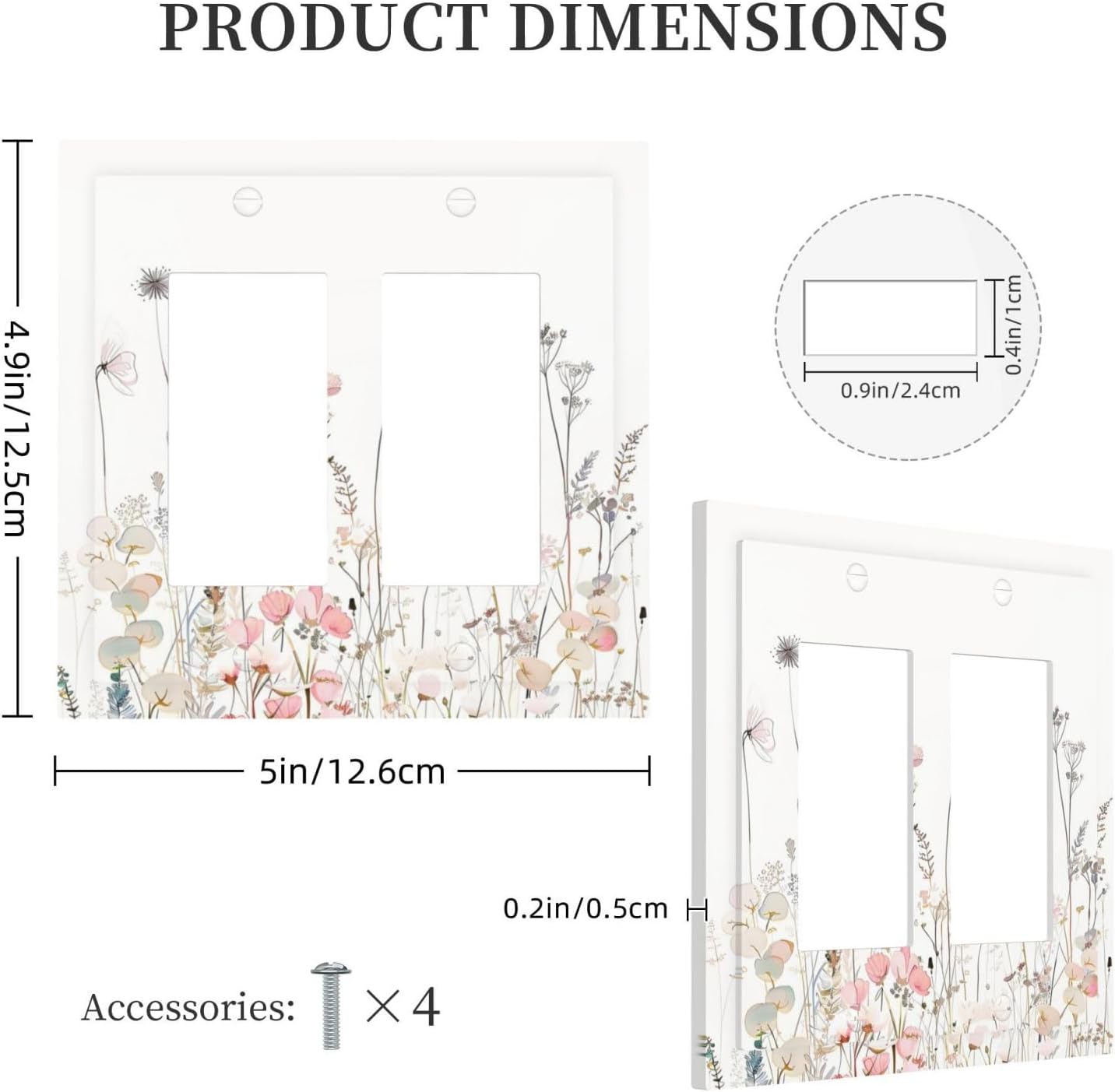Floral Watercolor Wildflower Dandelion Plant Decorative Outlet Covers 2 Gang Double GFCI Rocker Electrical Wall Panels Light Switch Cover Plate for Farmhouse Bed Room Decor