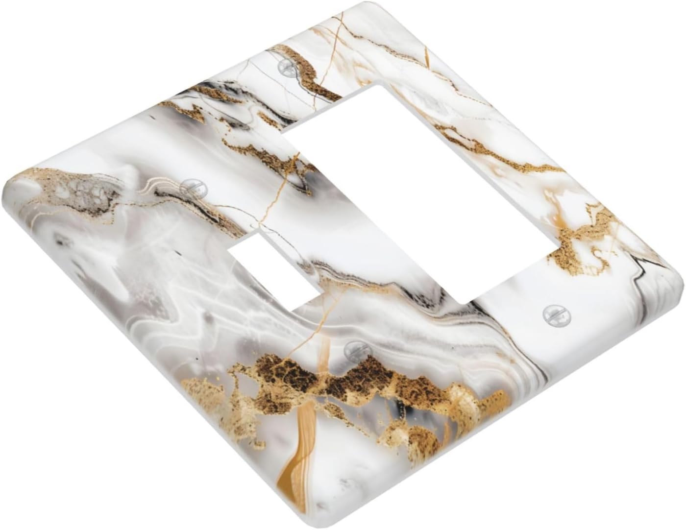 Luxurious Marble Abstract White Gold Tile Modern Simplicity Outlet Covers 1 Toggle 1 Rocker Combination Decorative Wall Plate Electrical Switch Plates Light Switch Cover Plate for Bathroom Kitchen
