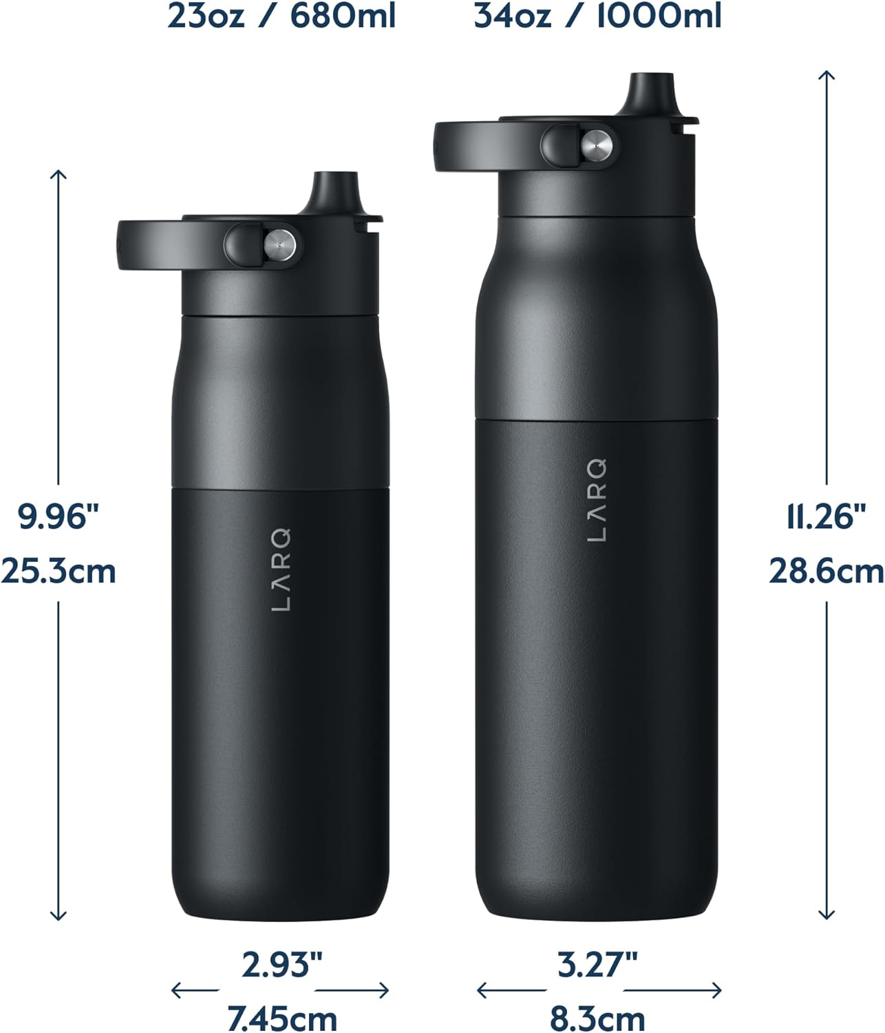 LARQ Bottle Swig Top 23oz - Insulated Stainless Steel Water Bottle With Built-In Silicone Handle | BPA Free | Reusable Water Bottle for Sports, Gym, and Travel, Obsidian Black