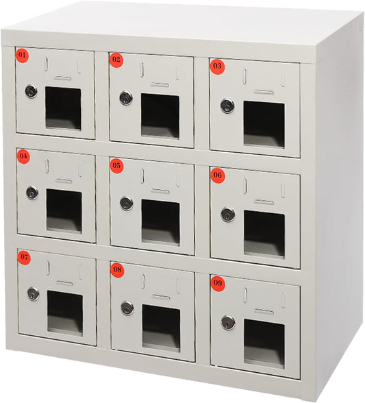 9 Slots Cell Mobile Phone Steel Locker with Lock, Cell Phone Locker with Charging Station, Cellphone Locker for Schools, Conference Rooms, and Offices