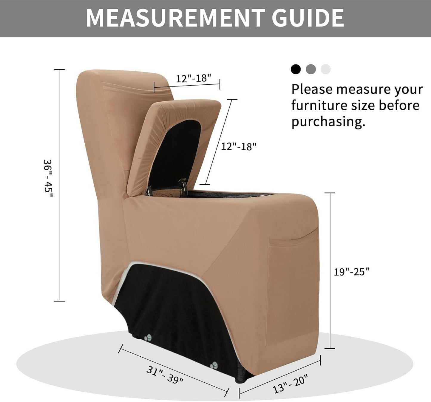 Easy-Going 100% Waterproof Recliner Console Cover, Stretch Middle Console Couch Covers for Reclining Sofas, Sectional L-Shape Furniture Protector for Kids & Pets, 1 Console Cover, Camel