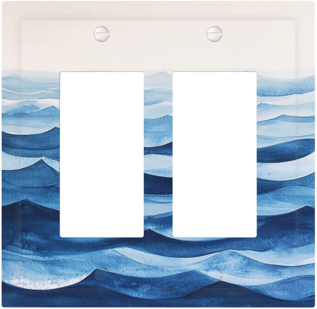 Decorative Outlet Covers Blue Watercolor Textured Abstract Ocean Wave 2 Gang Double Rocker Light Switch Cover Plate Electrical Switch Plate Cover Decorate GFCI Wall Plate for Bedroom living Room Decor