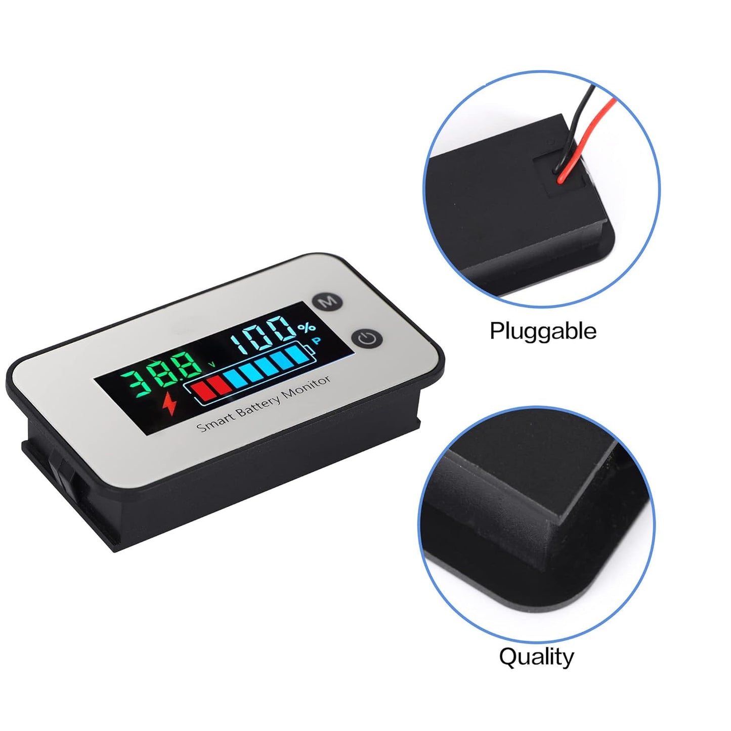 IPX7 Waterproof Battery Monitor with Bracket 7-100V,Car Motorcycle Golf cart Battery Meter Digital Display Capacity Remaining Capacity Percentage Tester with Buzzer Alarm and Temperature