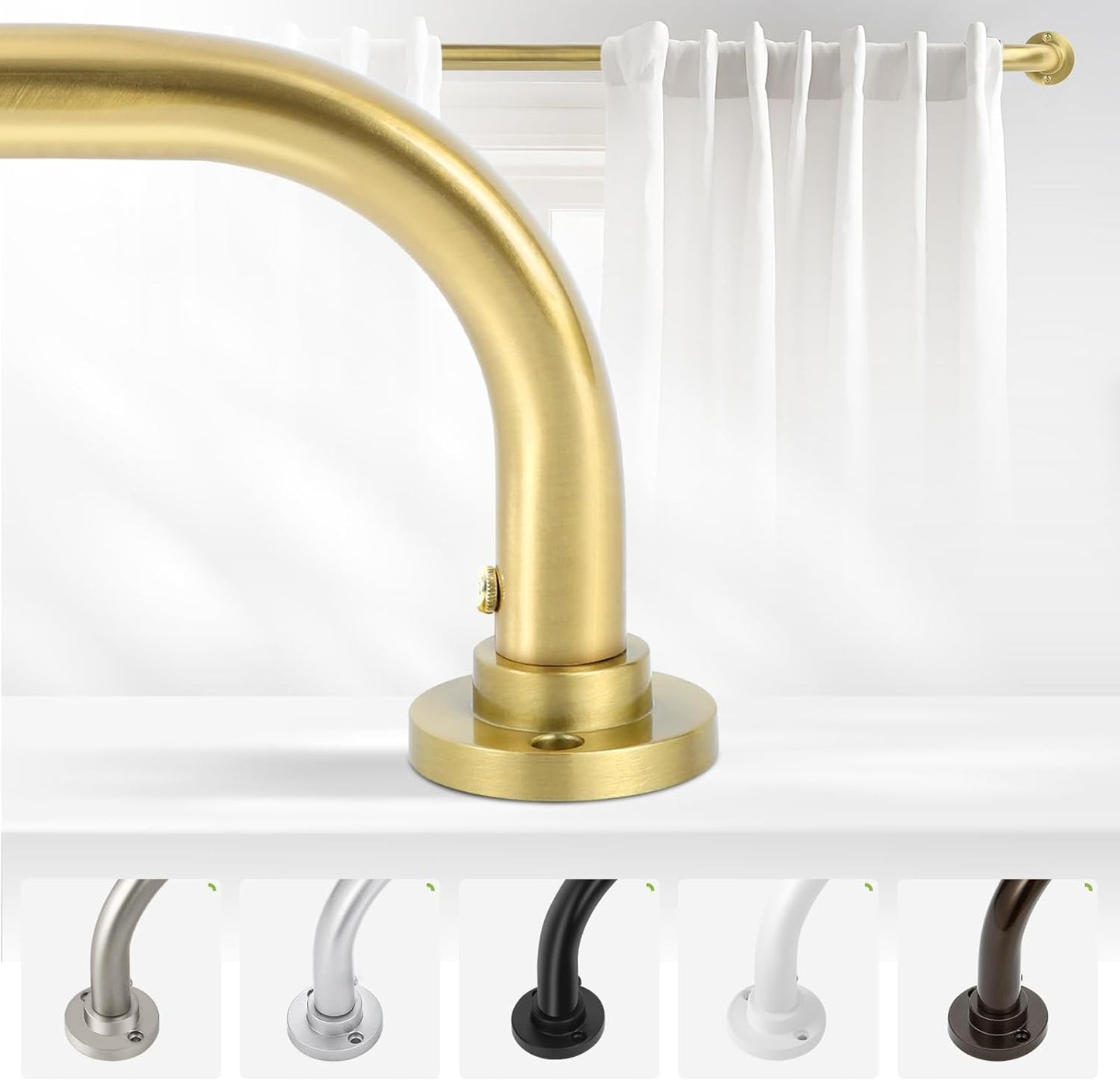 Gold Wrap Around Curtain Rods 28 to 60 Inch:Blackout Heavy duty Adjustable Window Curtain Rod for Bedroom,Industrial Darkening Curved French Metal Single Drapery Rods Easy Install,Brushed Gold