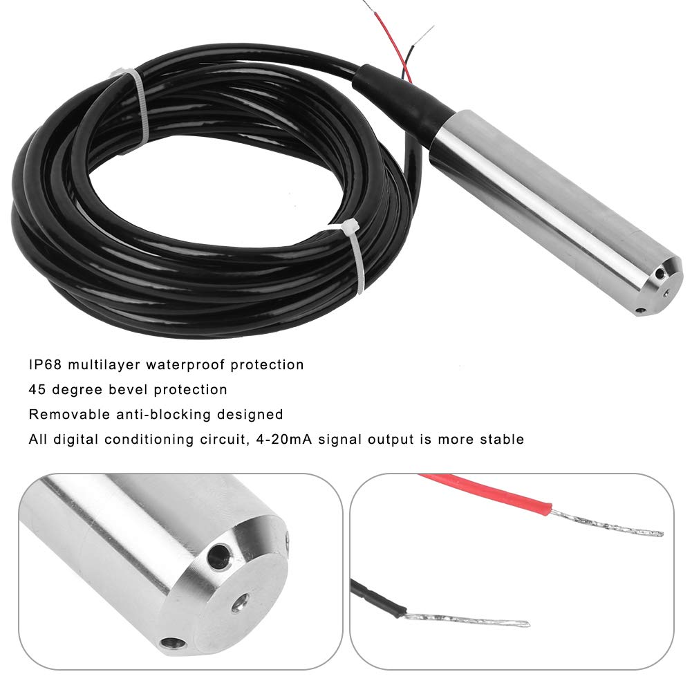 Wasserstandssensor Tl136,Water Level Sensor,Submersible Level Sensor 4-20ma 2m Pressure,Sensors TL‑136 Liquid Level Transmitter Water Level Sensor Detector 24VDC 4‑20mA Output(Range 0-3 Meters)