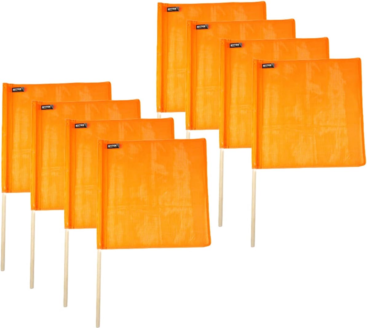 Mytee Products Orange Safety Flags for Trucks with Dowel, DOT Compliant - 18 Inch x 18 Inch High Visibility Vinyl Mesh Warning Flags, 8 Pack