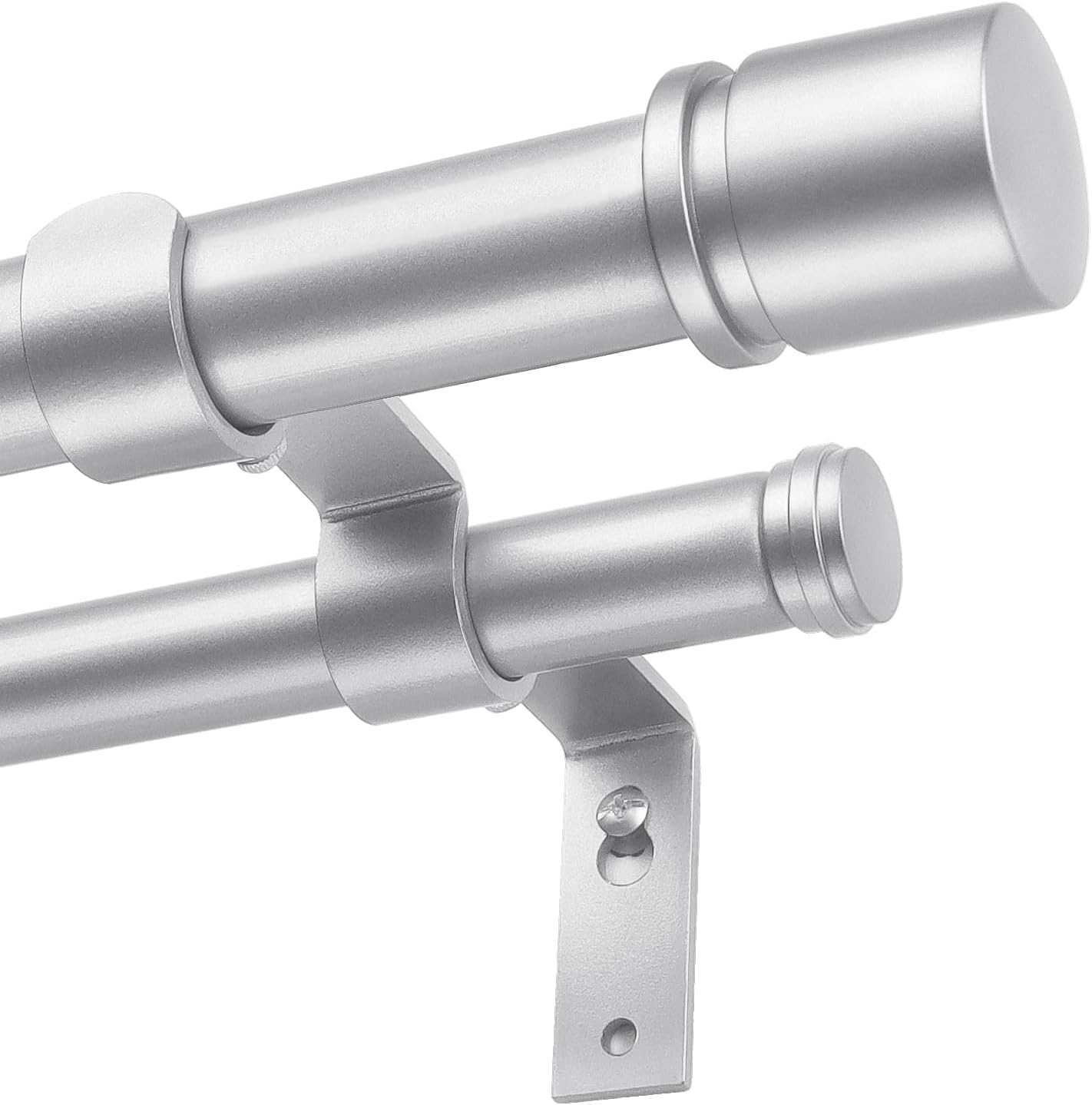 Double Curtain Rod 72 to 144 Inch, HOTOZON 1 Inch Heavy Duty Curtain Rods for Windows, Telescoping Double Drapery Rod with Simple Cap Finials, Silver