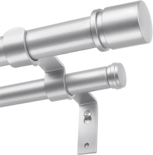 Double Curtain Rod 72 to 144 Inch, HOTOZON 1 Inch Heavy Duty Curtain Rods for Windows, Telescoping Double Drapery Rod with Simple Cap Finials, Silver