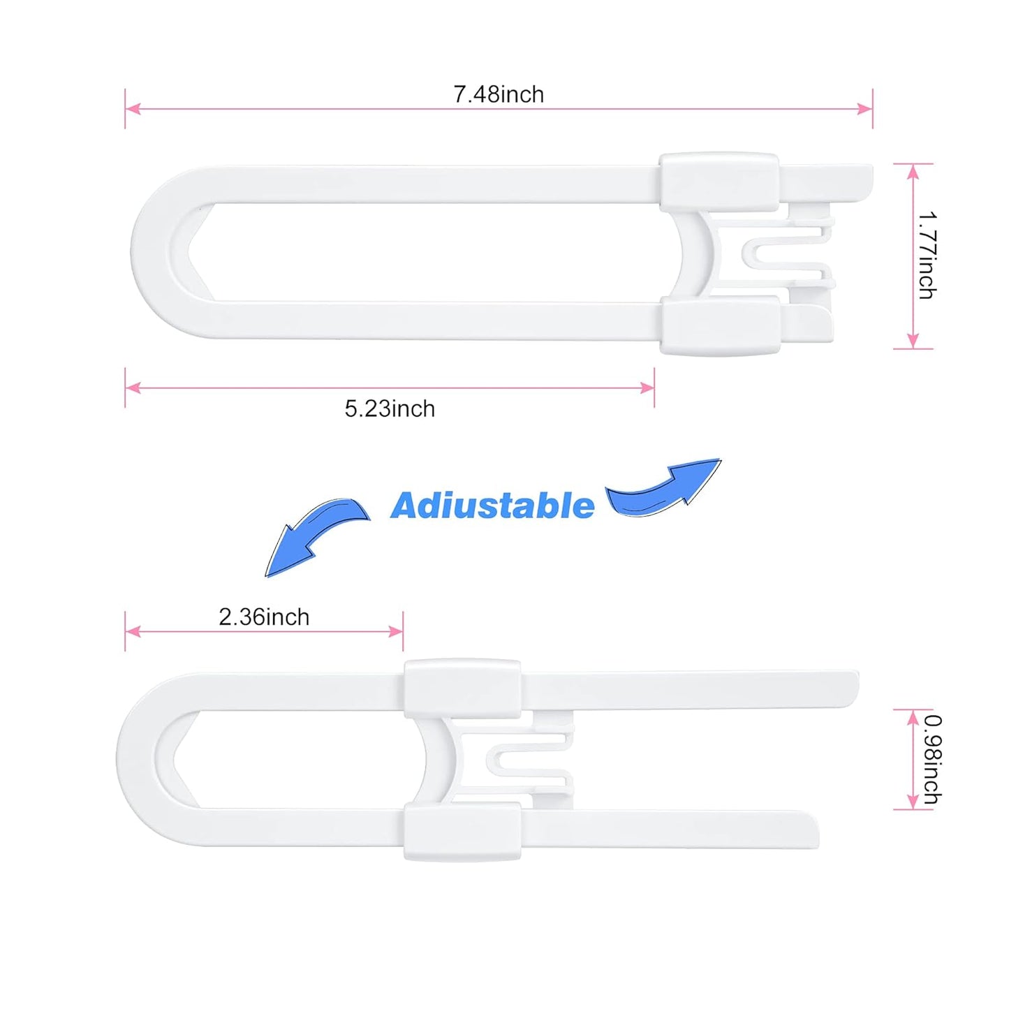 Vmaisi 10 Pack Baby Sliding Cabinet Locks - Adjustable U Shaped Child Safety Locks,Childproof Latches for Kitchen Bathroom Storage Cupboards Doors, Handles and Knobs White (10)