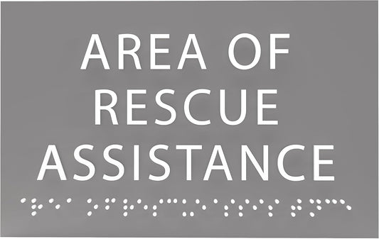 6" X4" Area of Rescue Assistance Sign- Tactile Graphics Grade 2 Braille Text ADA Compliant Sign |ADA Compliant Plastic Signs for Schools, Offices, Businesses, Apartments & Restaurants