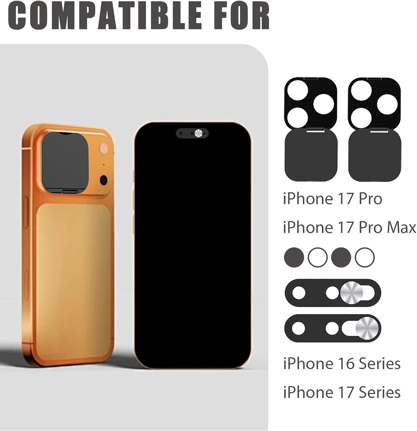 Front Camera Cover Compatible for iPhone 17 Pro /17 Pro Max with Rear Lens Cover,Protect Privacy and Security But Not Affect Facial Recognition(2Pack)-2025 Updated Version-Silver