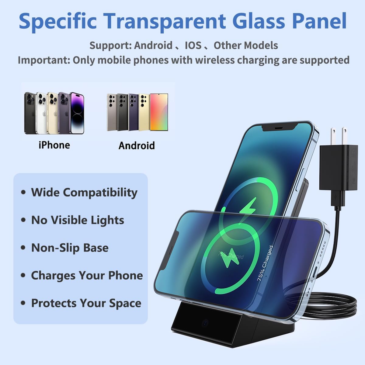 LIZVIE Phone Charger, 120° Wide-Angle View App Control/Motion Detection/Night Vision/Loop SD Storage Wireless Charging 2.4G WiFi Nanny Cam for Office Indoor Security.