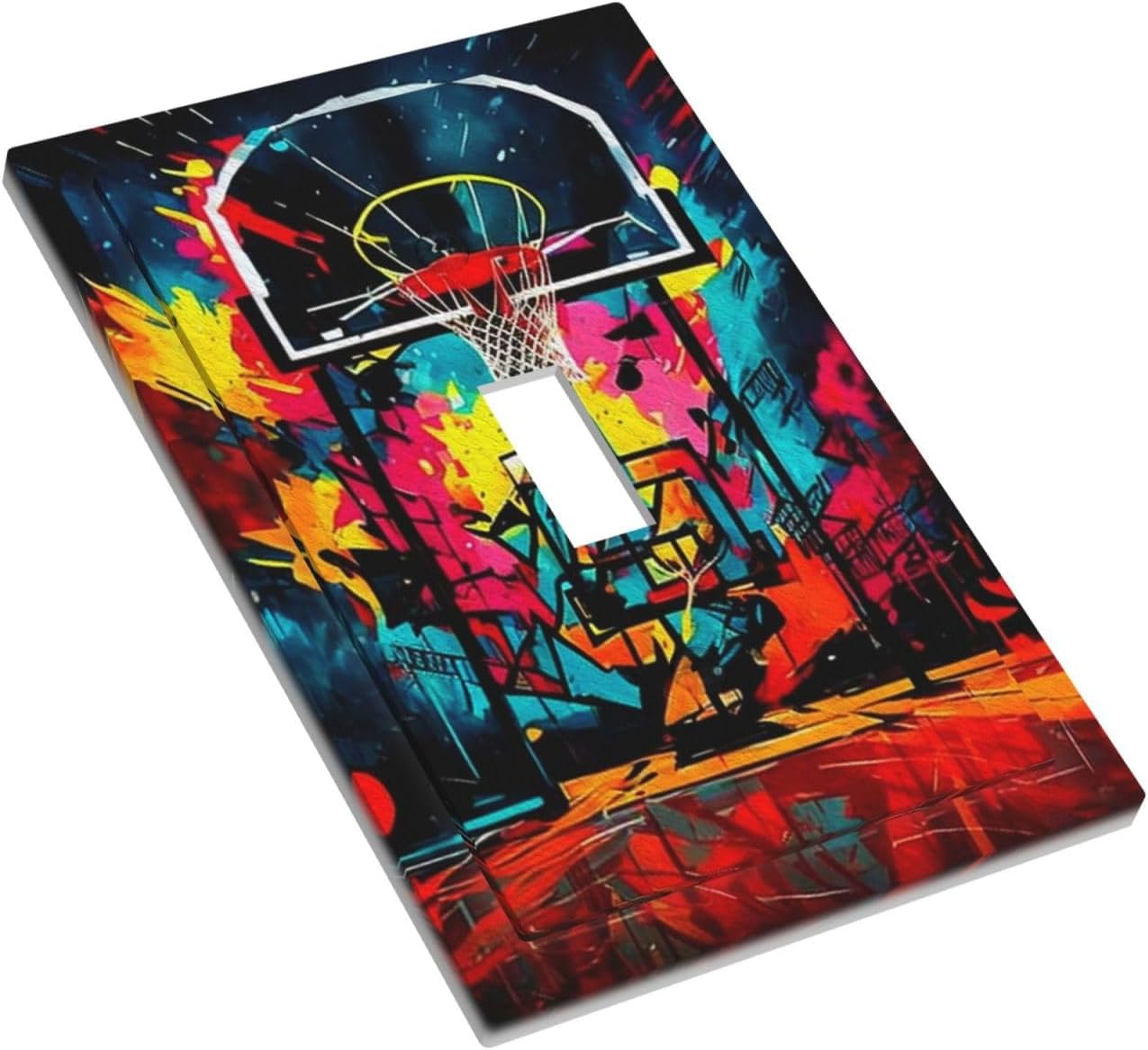 Colorful Graffiti Basketball Sport Basket Hippie 1 Gang Light Switch Covers Single Toggle Wall Plate Decorative Switchcover Electrical Switchplate for Country Bathroom Bedroom Decor