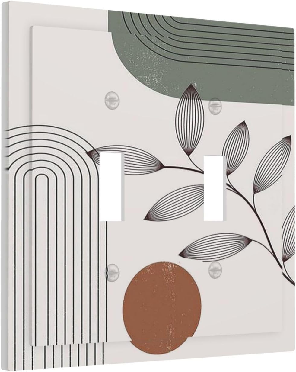 Decorative Switch Plates Sage Green Boho Nature Art Minimalist Geometric Plant 2 Gang Double Toggle Outlet Light Switch Cover Wall Plate Electrical Faceplate for Bedroom living Room Decor