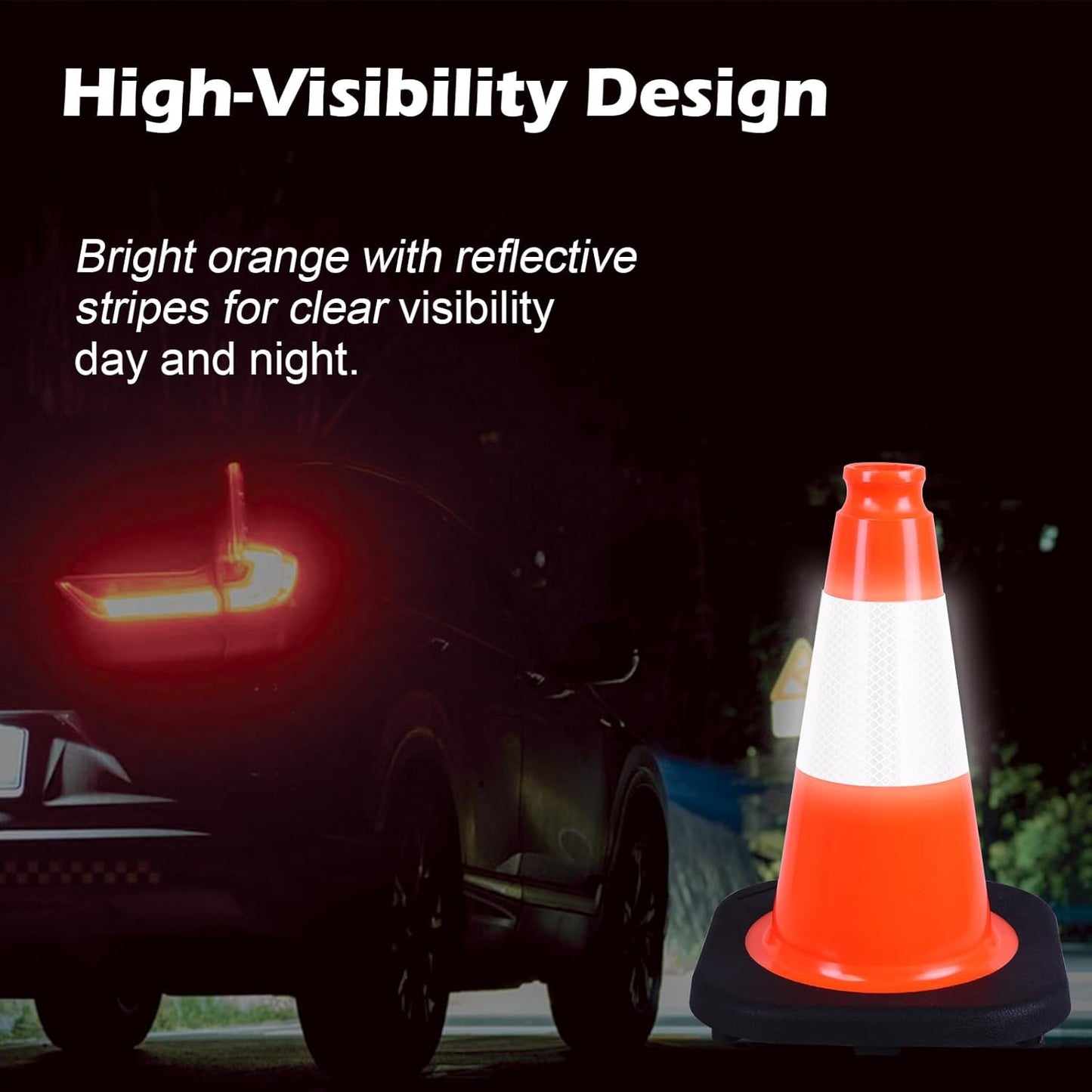 6 Pack 12" Orange PVC Safety Cones with Reflective Stripe, Black Base Stackable Training Cones for Soccer, Sports Drills, Gym, and Indoor or Outdoor Activities (6, Orange, 12 Inch)