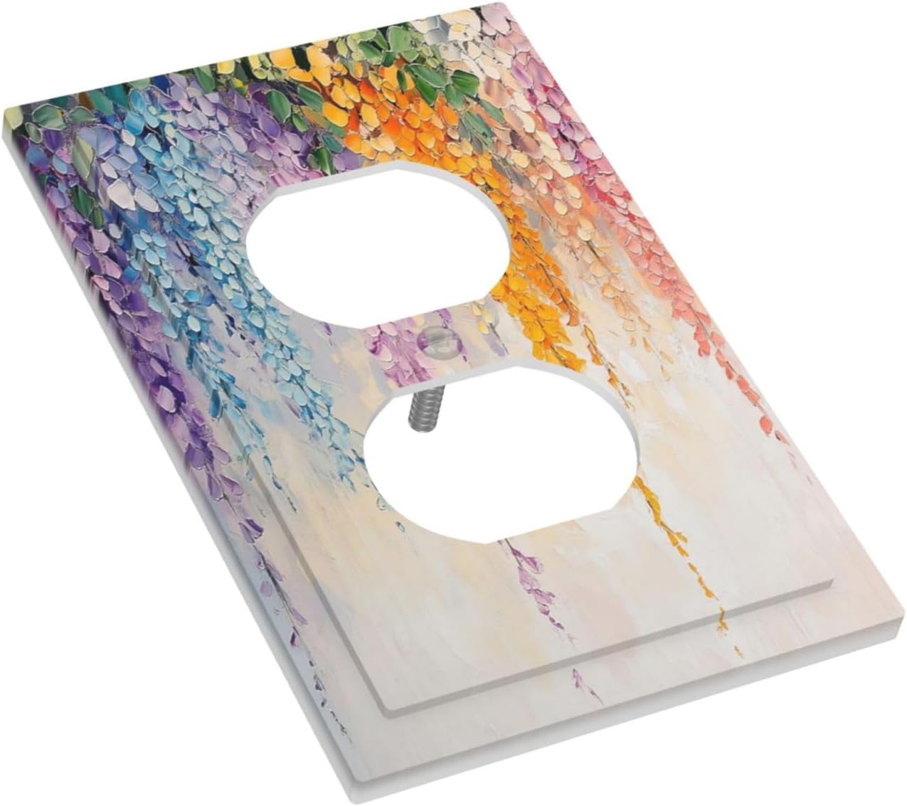 Colorful Wildflower Wisteria Cascade Floral Flower Outlet Covers 1 Gang Duplex Light Switch Cover Decorative Switch Plates Electrical Receptacle Faceplate Wall Plate for Bedroom Living Room Decor