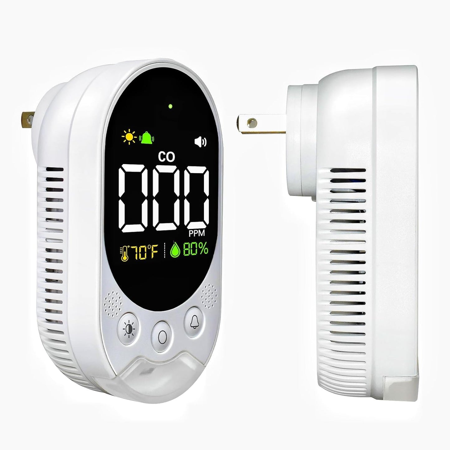 Portable Carbon Monoxide Detector Plug,Upgraded Version Configure Emergency Lighting CO Remind,Accurate Detection of CO Concentration Graded Warning, While Monitoring Temperature Humidity