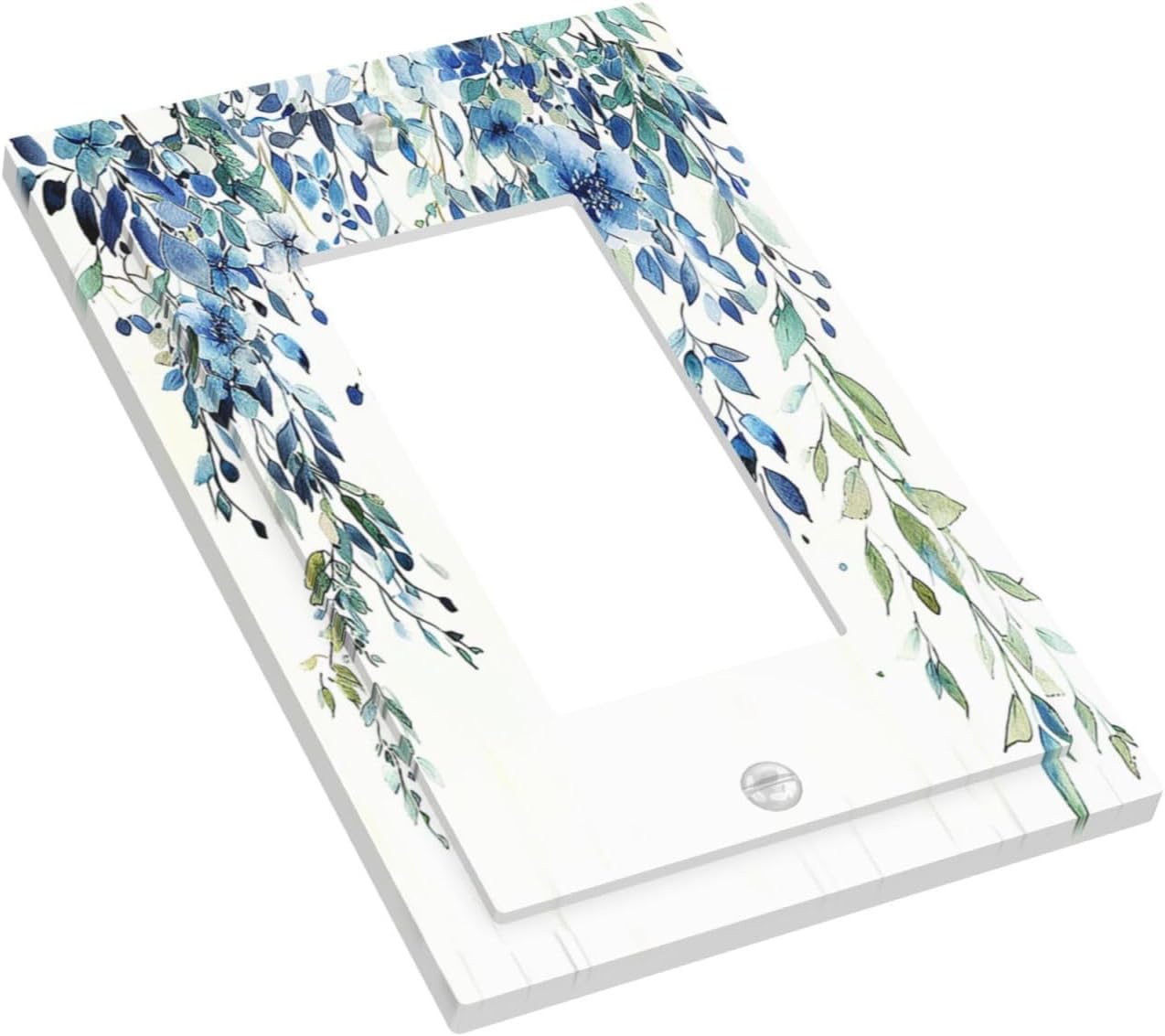 Decorative Outlet Covers Boho Vintage Flowers Blue Green Sage 1 Gang Single Rocker Light Switch Cover Plate Wall Plates GFCI Faceplate for Bedroom Farmhouse Decor
