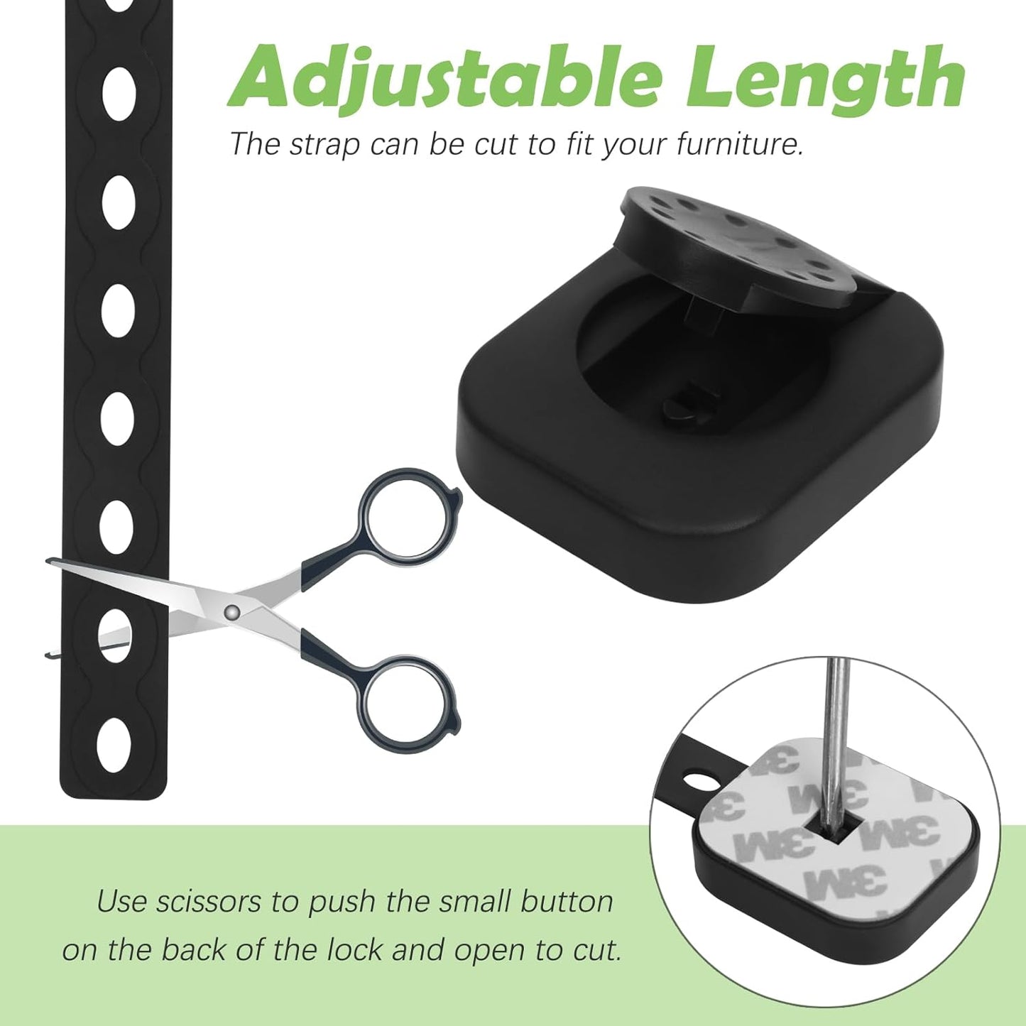 Songaa Child Safety Cabinets Strap Locks 4 Pack - Adjustable Baby Proofing Cabinet Latches for Drawers, Oven, Dishwasher, Fridge, Toilet Seat, Trash Can, with 3M Adhesive Pads - Black