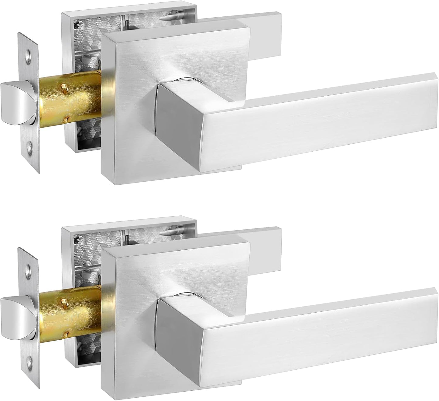 Square Passage Door Lever, Heavy Duty Interior Door Handles for Hallway& Closet Non-Locking Door Knob in Satin Nickel Keyless Door Lockset for Right & Left Side Door, 2 Pack