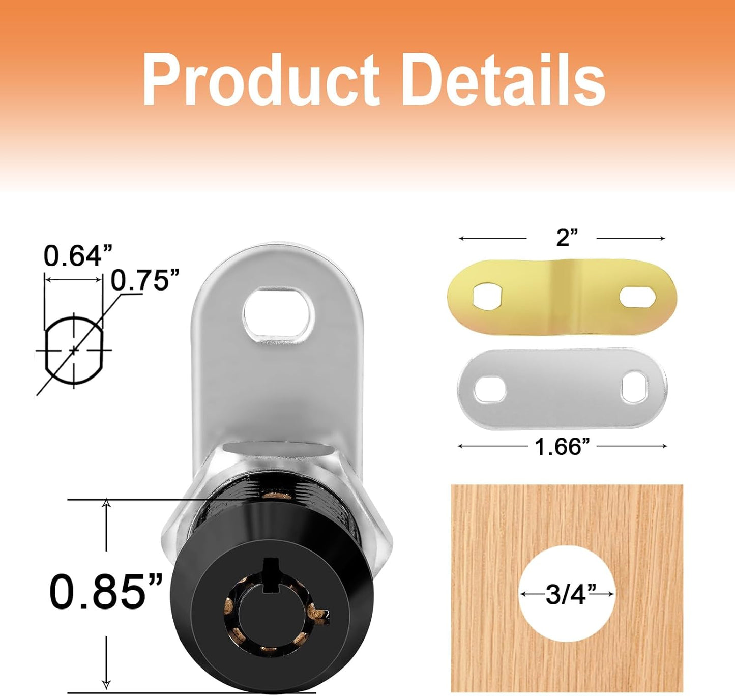 Cam Lock with Keys RV Compartment Lock Keyed Alike Black Finish, 1-1/8" RV Compartment, Camper, Trailer, Vending Machine Replacement Set with 8 Keys, Chrome Finish(4, Black 1-1/8 Inch)