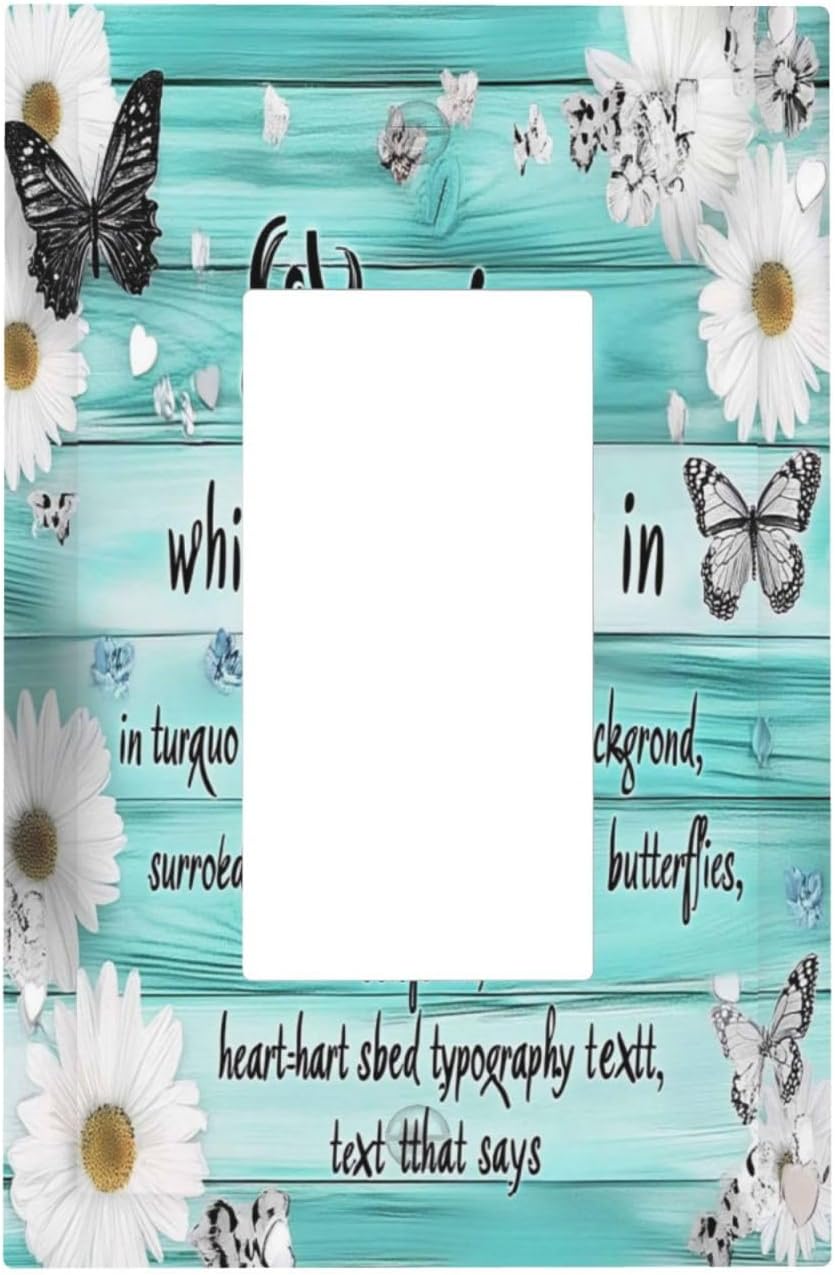 Teal Butterfly Daisy Rustic Wooden Signs Decorative Outlet Covers 1 Gang Single Rocker Light Switch Cover Plate Wall Plates Gfci Faceplate For Farmhouse Cabin Decor
