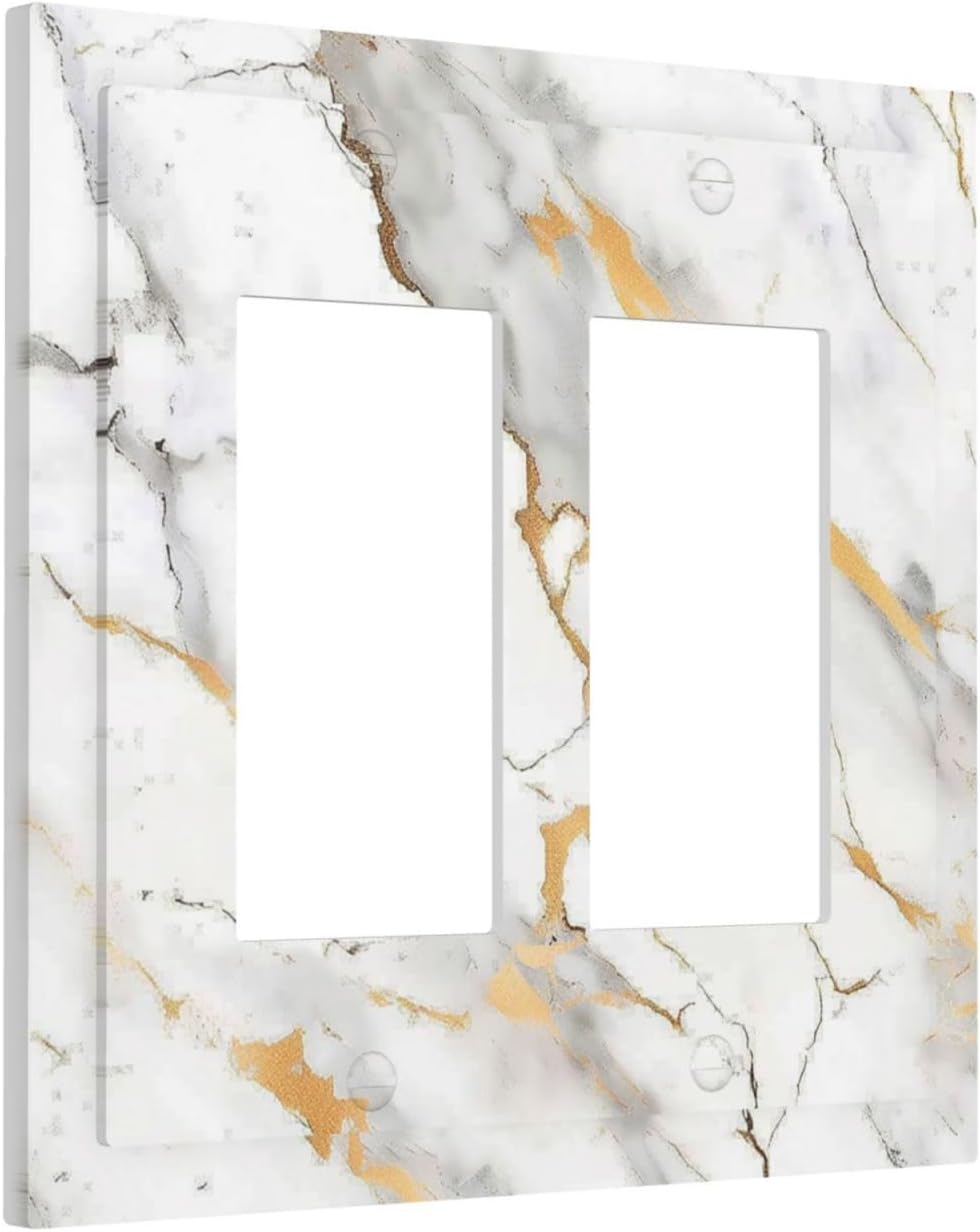 Decorative Outlet Covers Marbling Style White Background Gold Gray Stripes 2 Gang Double Gfci Rocker Electrical Wall Panels Light Switch Cover Plate For Bathroom Kitchen Decor