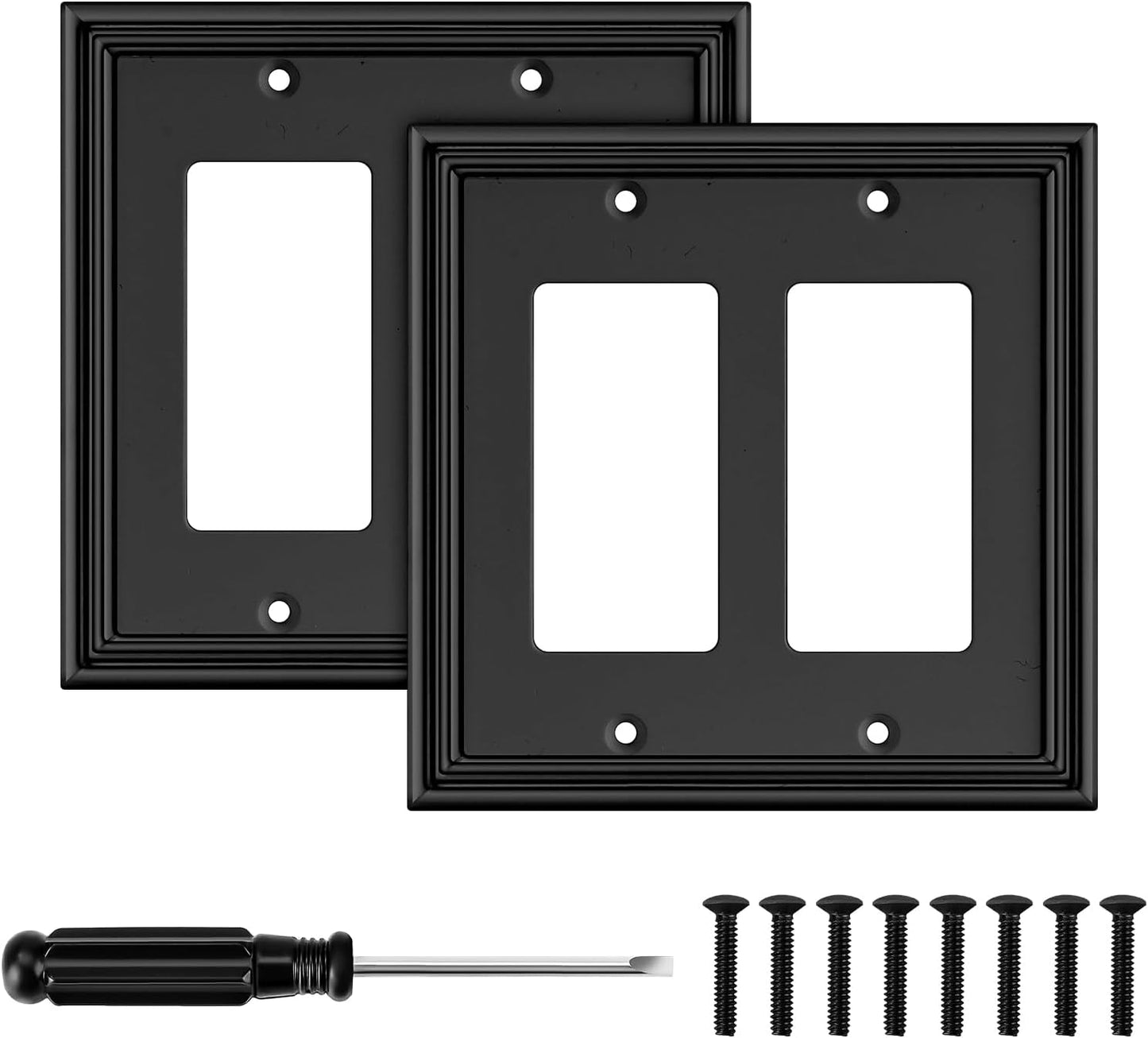 Black Modern Decorative Wall Plate Light Switch Cover Decorator Outlet Covers Rocker Switch Plates Bamboo Fiber Material Wall Plates for Kitchen Bathroom (2 Gang Double Decorator-2 Pack)