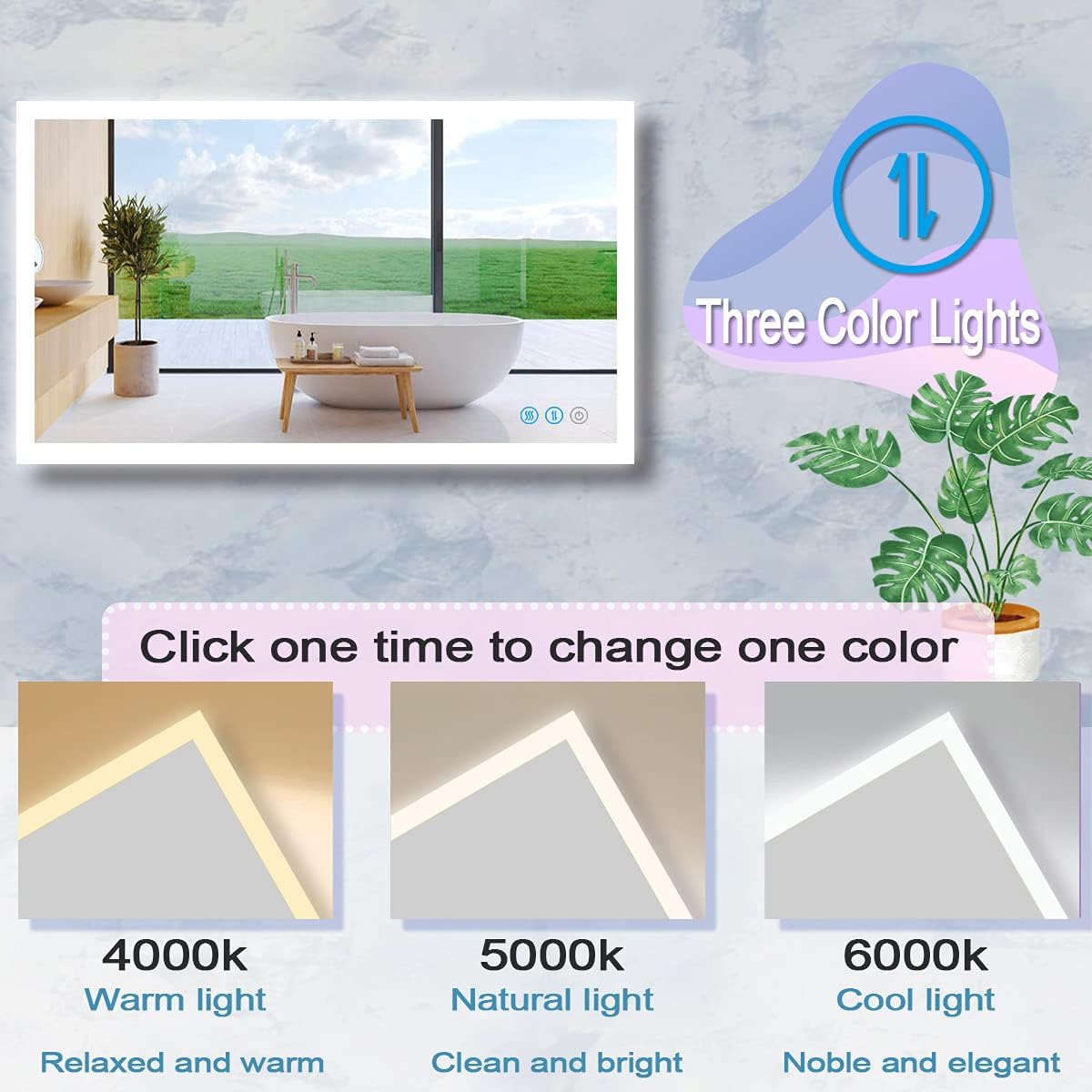 48x30 Inch Backlit Lighted LED Mirror for Bathroom Wall 48 Inch LED Bathroom Vanity Mirror with Lights Bathroom LED Vanity Mirror Antifog 3 Color Dimmable Backlit Light up Smart LED Mirrors