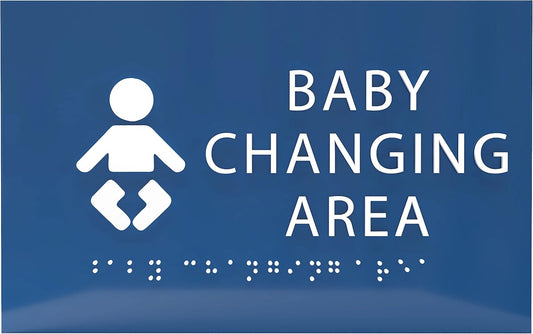 6" X4" Baby Changing Area Sign | Tactile Graphics Grade 2 Braille Text Baby Care Sign| ADA Compliant Wall Mount Plastic Restroom Sign for Hospital, Offices, Clinics and Apartments
