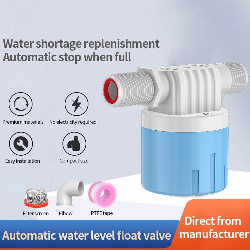 2 Pack 1/2 Float Valve for Water Tank,Aquapulse Water Float Automatic Water Level Control Aqua Pluse Trough Blue Plastic Float Valve Switch for Pool,Pond,Livestock(side inner)