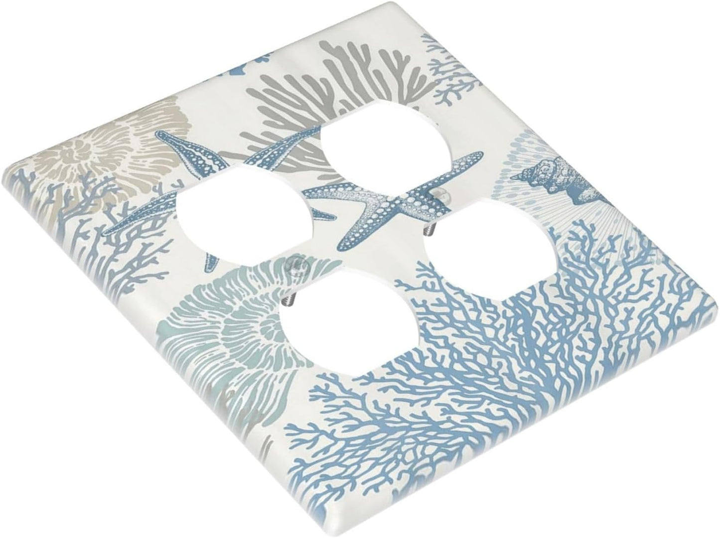 Decorative Outlet Covers Blue Starfish Coral Seaweed 2 Gang Wall Plate Double Duplex Light Switch Cover Switch Plate Covers for Bathroom Bedroom Home Decor