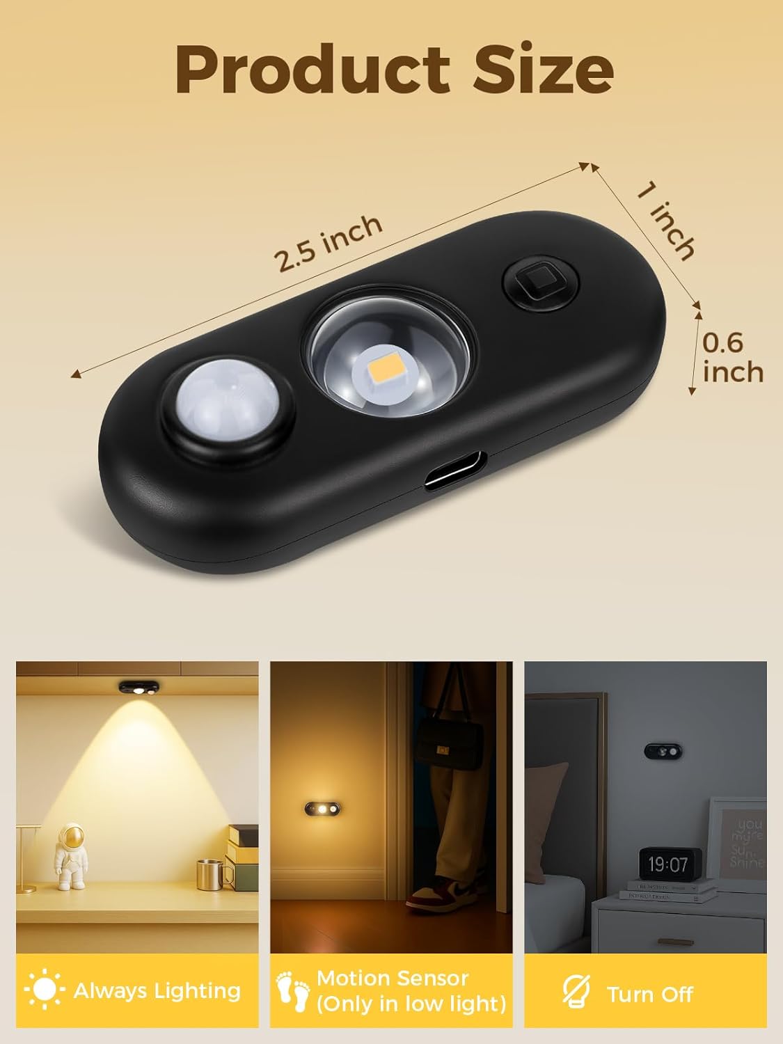 YGS-Tech LED Motion Sensor Light Indoor, Rechargeable Puck Lights, Magnetic Dimmable Under Cabinet Light, Wireless LED Lights for Closet, Kitchen, Stairs, Warm White, 6-Pack (Black)