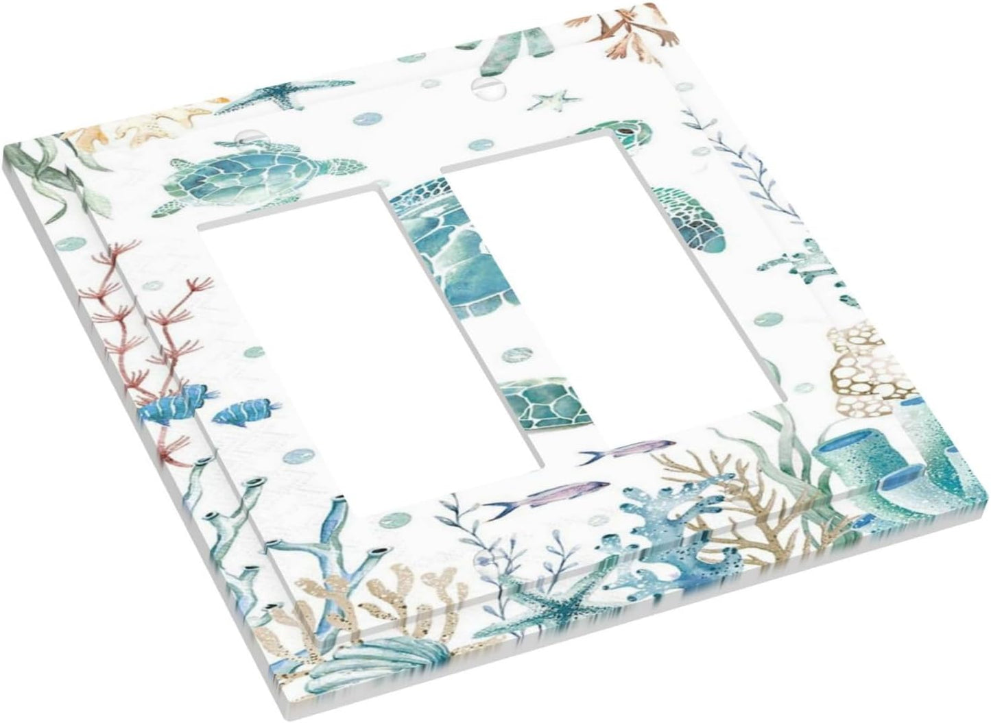 Sea Turtle Ocean Starfish Fish Coral Pearl Decorative Outlet Covers 2 Gang Double GFCI Rocker Electrical Wall Panels Light Switch Cover Plate for Bathroom Kids Room Decor