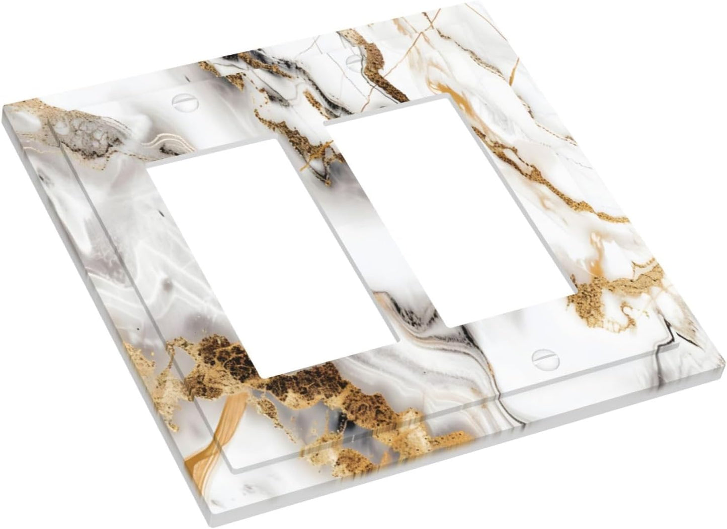 Luxurious Marble Abstract White Gold Tile Modern Simplicity Decorative Outlet Covers 2 Gang Double GFCI Rocker Electrical Wall Panels Light Switch Cover Plate for Bathroom Kitchen Decor