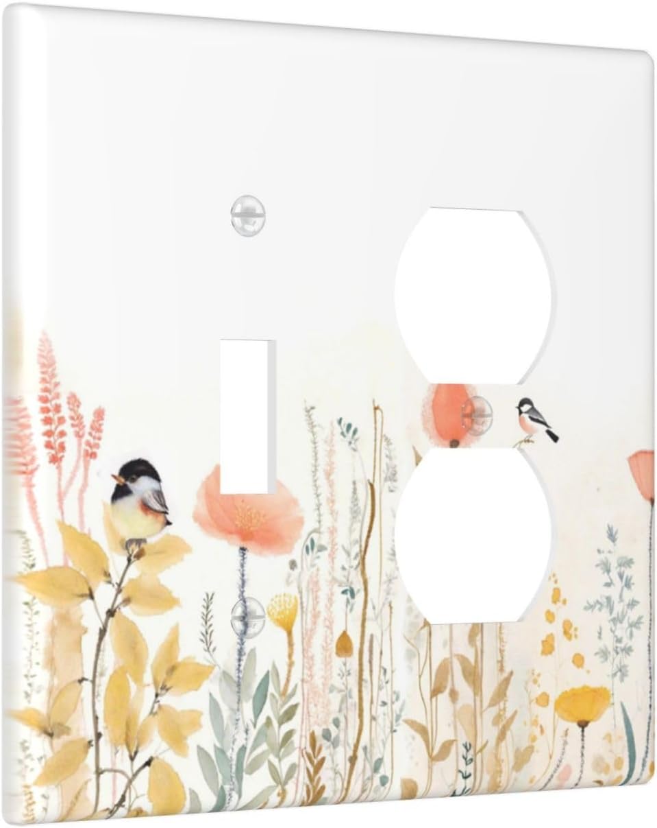 Wallplates Colorful Floral Watercolour Cuddly Bird 1 Toggle 1 Duplex Switch Plate Electrical Gfci Faceplate Decorative Light Switch Covers For Bed Room Living Room Decor