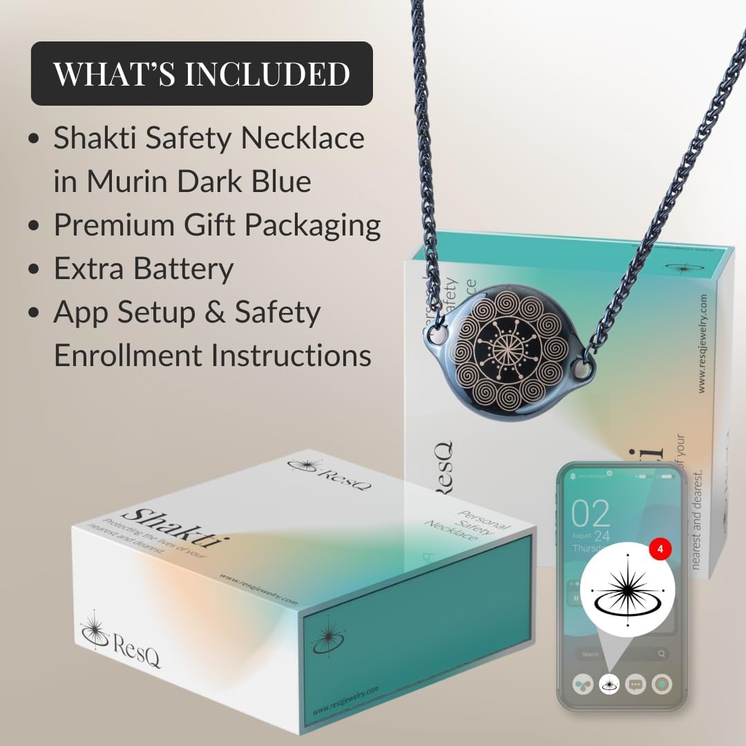 ResQ Jewelry, Shakti Smart Bluetooth Safety Necklace, Discreet Wearable Safety Device - GPS Location Tracking, Audio Recording, One Touch Activation