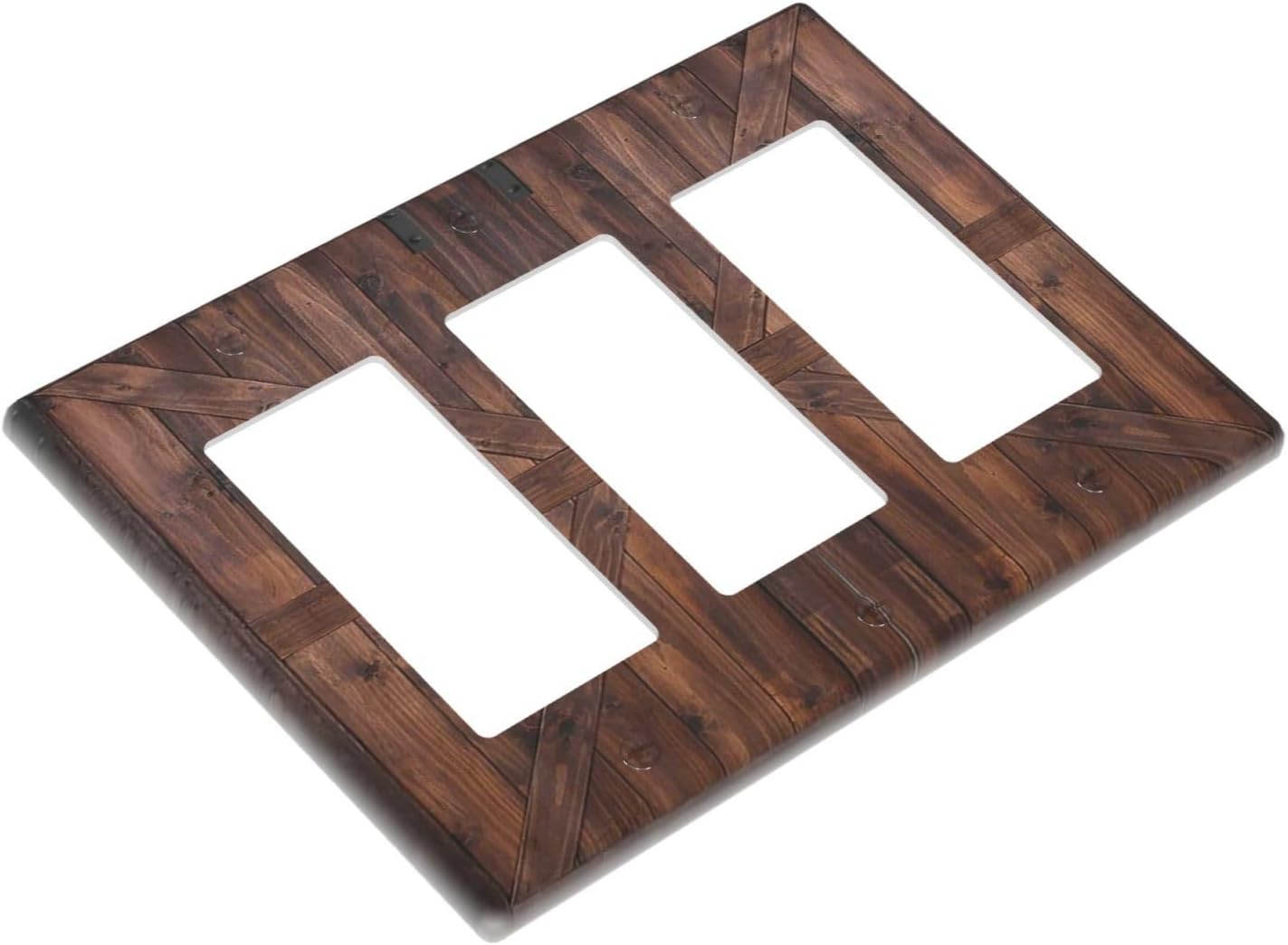Decorative Outlet Covers Vintage Brown Farmhouse Barn Door 3 Gang Light Switch Cover Plate Triple Rocker Wall Plates for Electrical Outlets Switch Plate Covers for Bedroom Home Decor