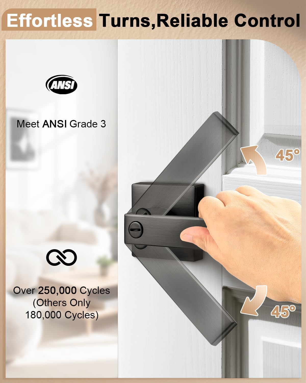 Probrico Interior Privacy Locking Grey Door Lever Handles, 3 Pack Bed & Bath Interior Lockset in Gunmetal Black