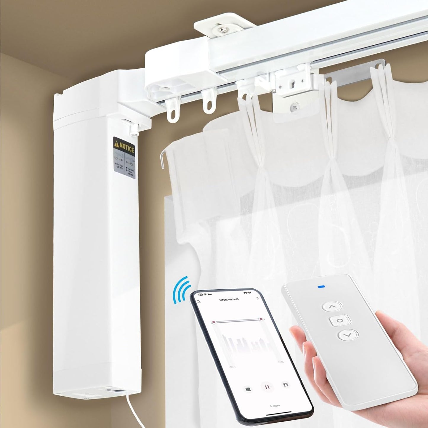 Smart Electric Curtains Track, Ceiling Curtains Track Adjustable Retractable Motorized Curtain Rod From 59 to 106 Inches, Automatic Curtain Opener, Work with Alexa/Google Home/Tuya Voice Control