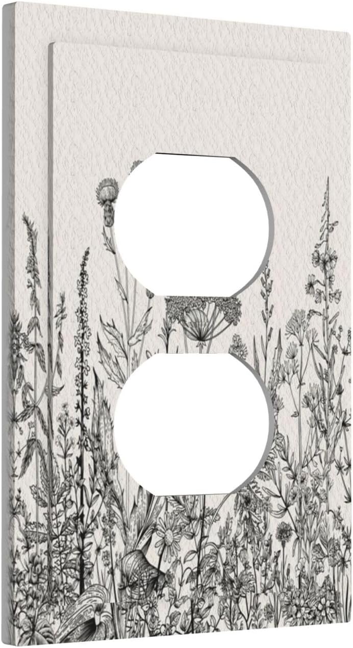 Personalized Wall Plate Decorative Light Switch Cover Black and Beige Garden Plants Flowers Single Duplex Switchplate 1 Gang Outlet Plate Decora Light Switch Plate for Home Office Decor