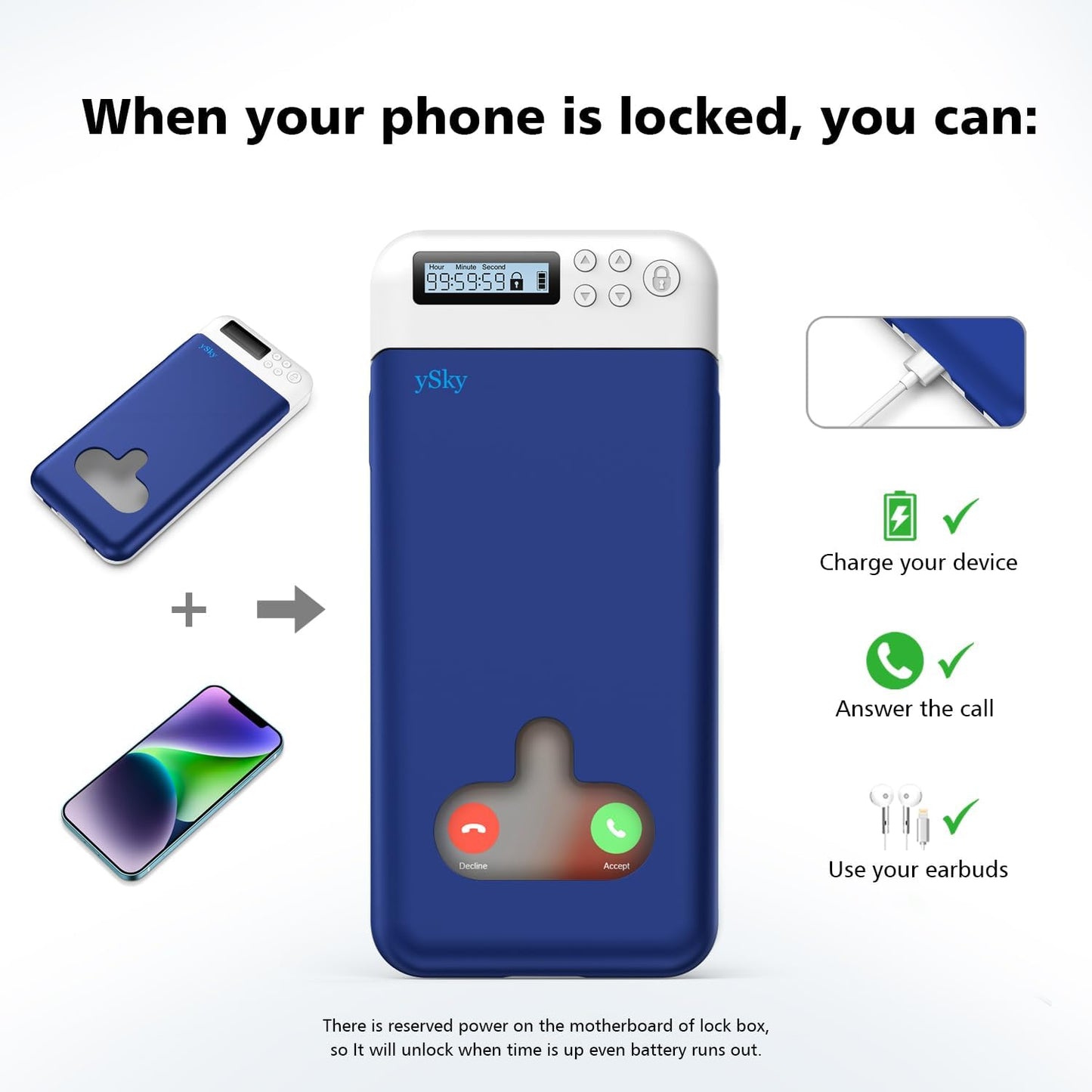 ySky Cell Phone Lock Box with Timer,Portable Timed Phone Lock Box for iPhone and Android Phones, Self-Control Timer Phone Locker Jail to Help Kids,Students Focus Back