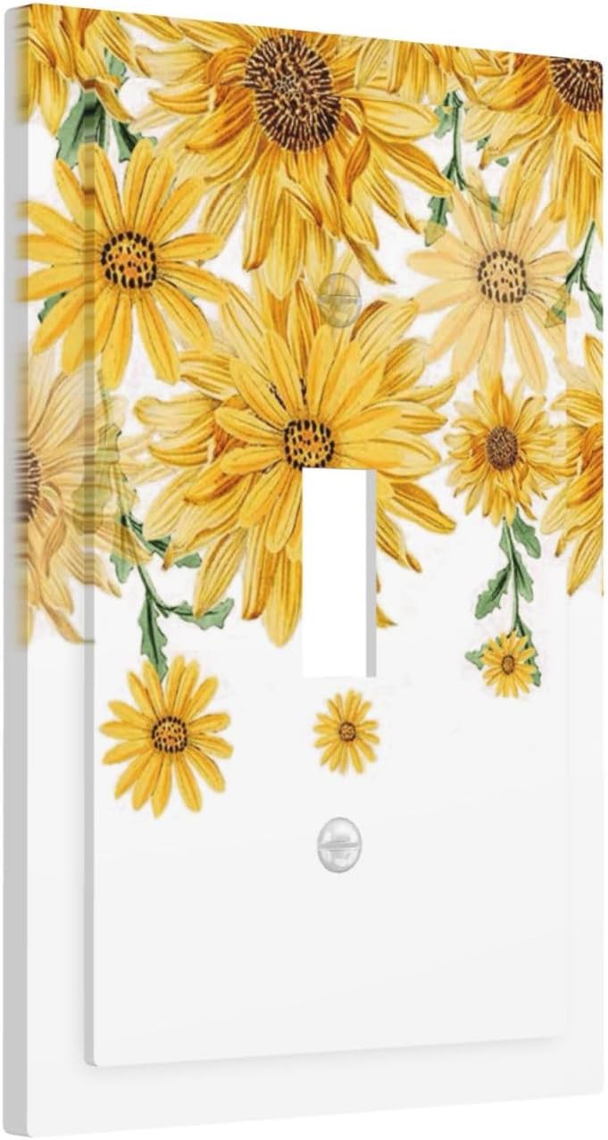 Sunflower Yellow Flowers Floral Decorative Light Switch Cover 1 Gang Single Toggle Device Electrical Faceplate Switchplates Decorator Outlet Wall Plate for Bed Room Living Room Decor