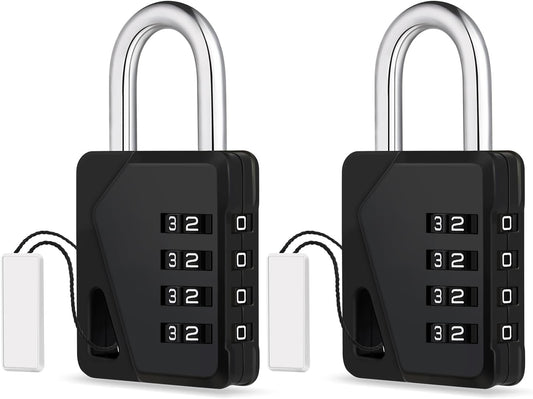ZHEGE Locker Locks with Code for School, Gym, Work, Small Padlocks Combination with DIY Name Badges - Easy to Read & with Big White Number (Black, 2 Pack)