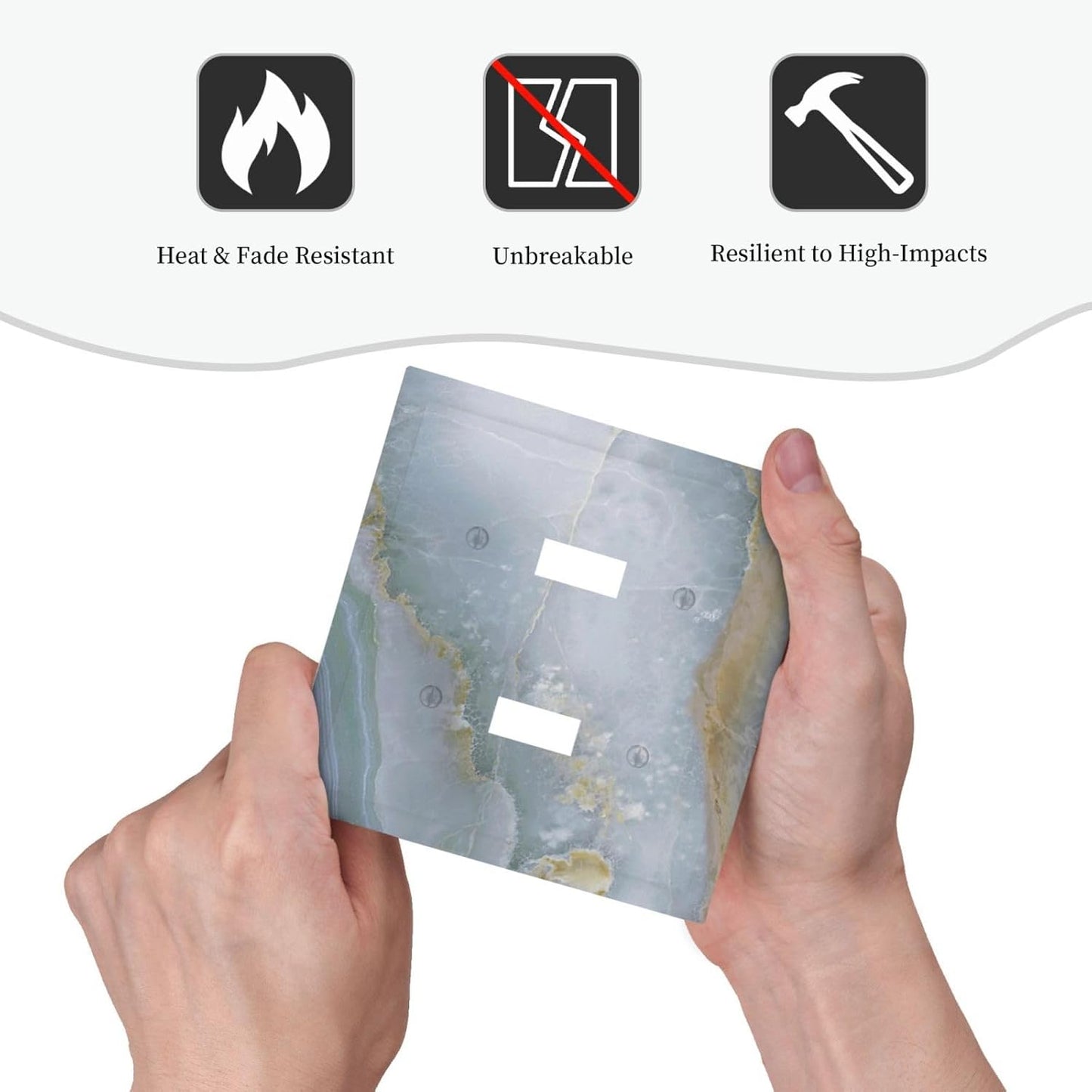 Decorative Switch Plates Colored Art Marble Golden Line 2 Gang Double Toggle Outlet Light Switch Cover Wall Plate Electrical Faceplate For Bathroom Kitchen Decor