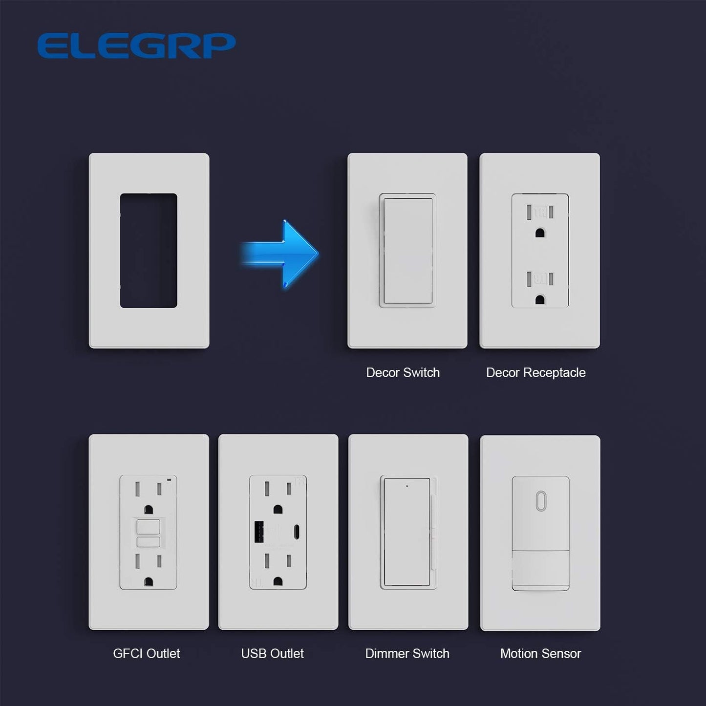 ELEGRP Matte White 1-Gang Screwless Decorative Wall Plates, Standard Size Unbreakable Thermoplastic Faceplate Cover for Decorator Receptacle Outlet Switch, UL Listed (20 Pack)