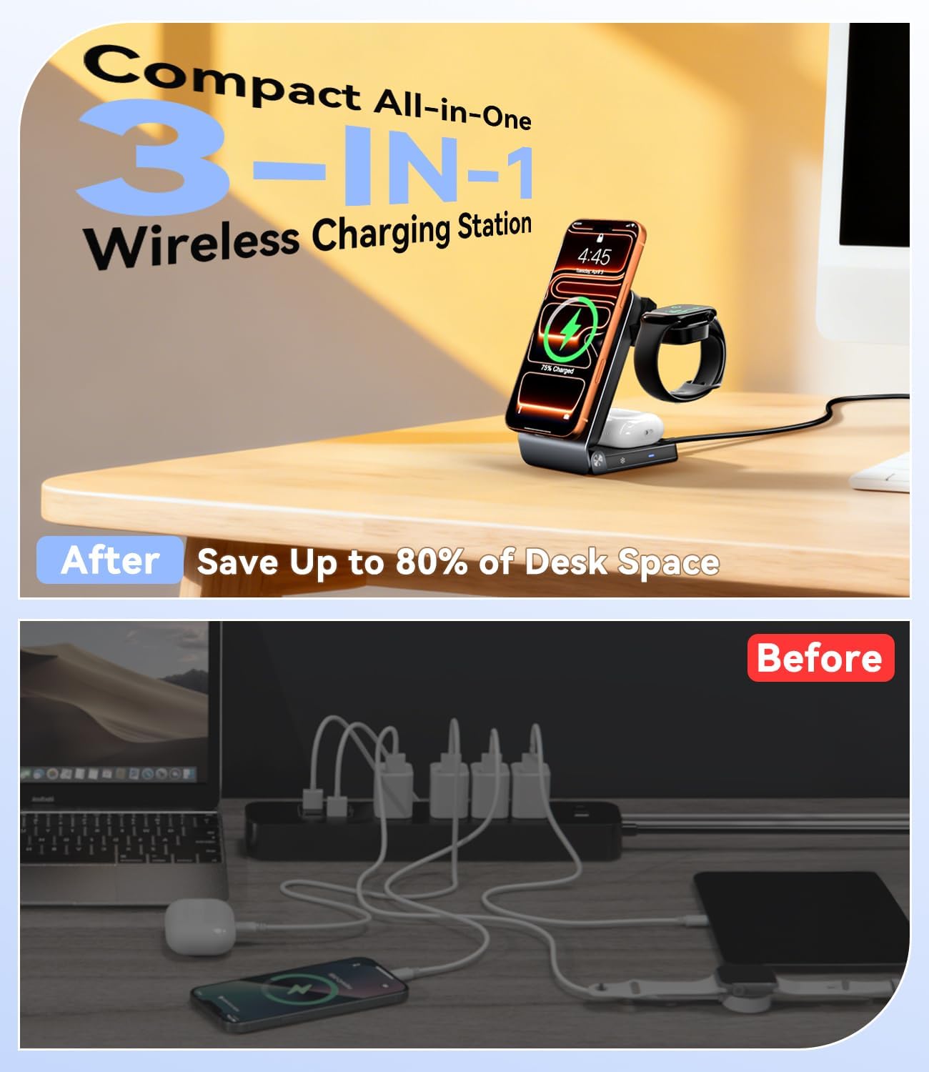 3-in-1 Travel Charging Station for Apple Devices MagSafe Charger, Qi2.2 25W Magnetic Wireless Charger, Aluminum Alloy Foldable Charging Stand for iPhone 17 Pro Max, Apple Watch, AirPods