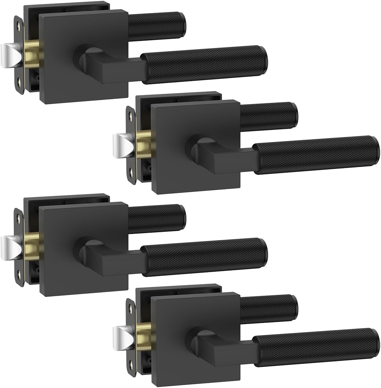 Asidrama 4 Pack Black Passage Door Handles, Door Lever with Door Knobs Indoor for Bedroom or Bathroom, Heavy Duty Door Handles Interior with Locks for Left Right Sided Doors 098