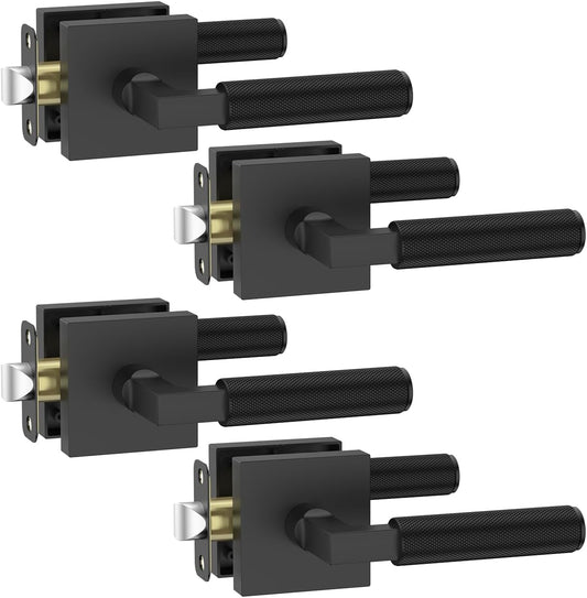 Asidrama 4 Pack Black Passage Door Handles, Door Lever with Door Knobs Indoor for Bedroom or Bathroom, Heavy Duty Door Handles Interior with Locks for Left Right Sided Doors 098